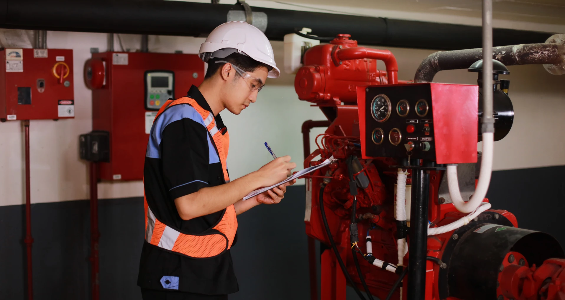 Engineer inspecting industrial machinery