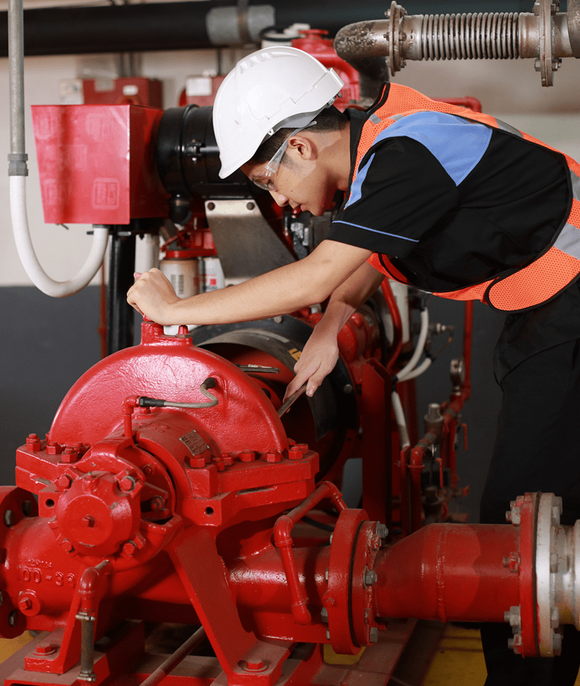 Worker maintaining mechanical system