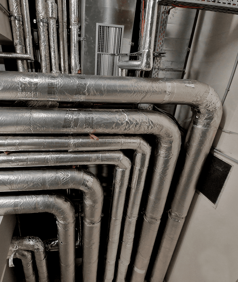 Industrial metal pipes in building